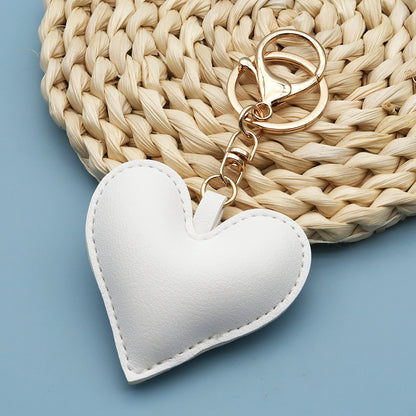 Women Fashion Creative Solid Color Leather Heart-Shaped Bag Pendant Keychain
