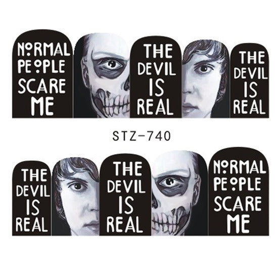 Autocollants pour ongles motif crâne et feuille d'érable pour femme, mode Halloween