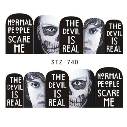 Autocollants pour ongles motif crâne et feuille d'érable pour femme, mode Halloween