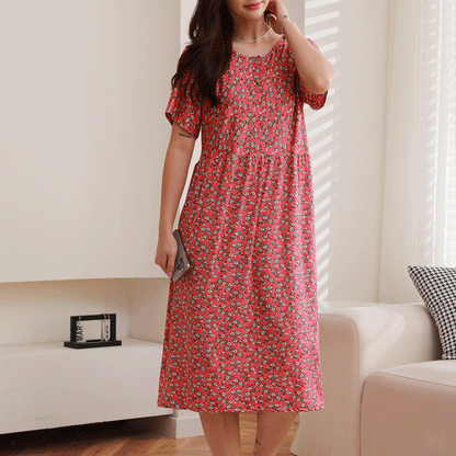Women Casual Floral Printed Short Sleeve Dress