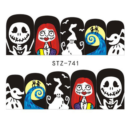 Autocollants pour ongles motif crâne et feuille d'érable pour femme, mode Halloween