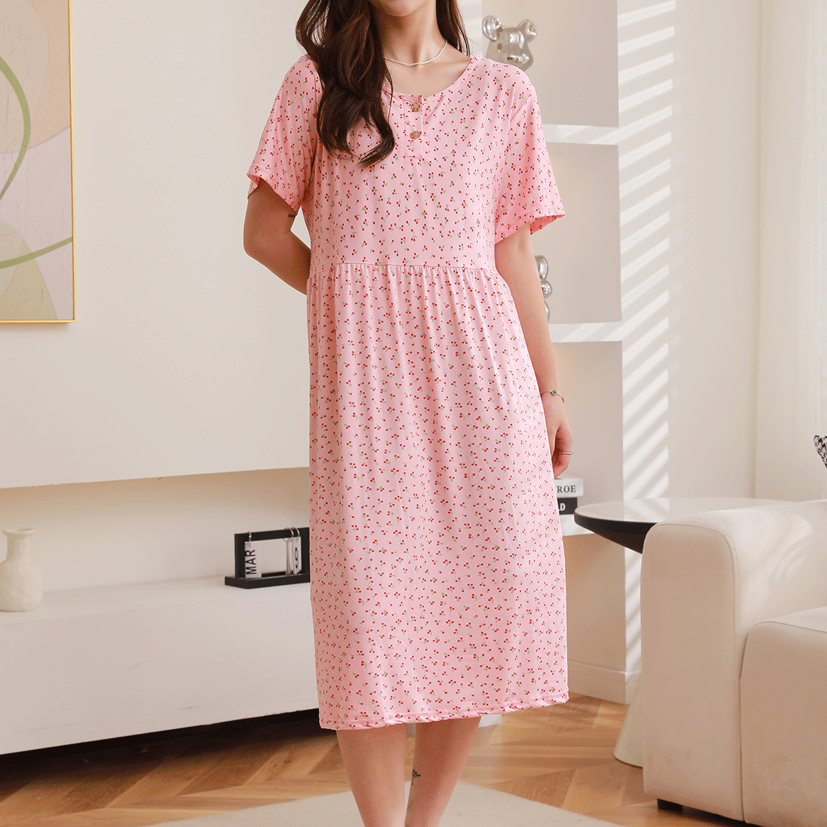 Women Casual Floral Printed Short Sleeve Dress