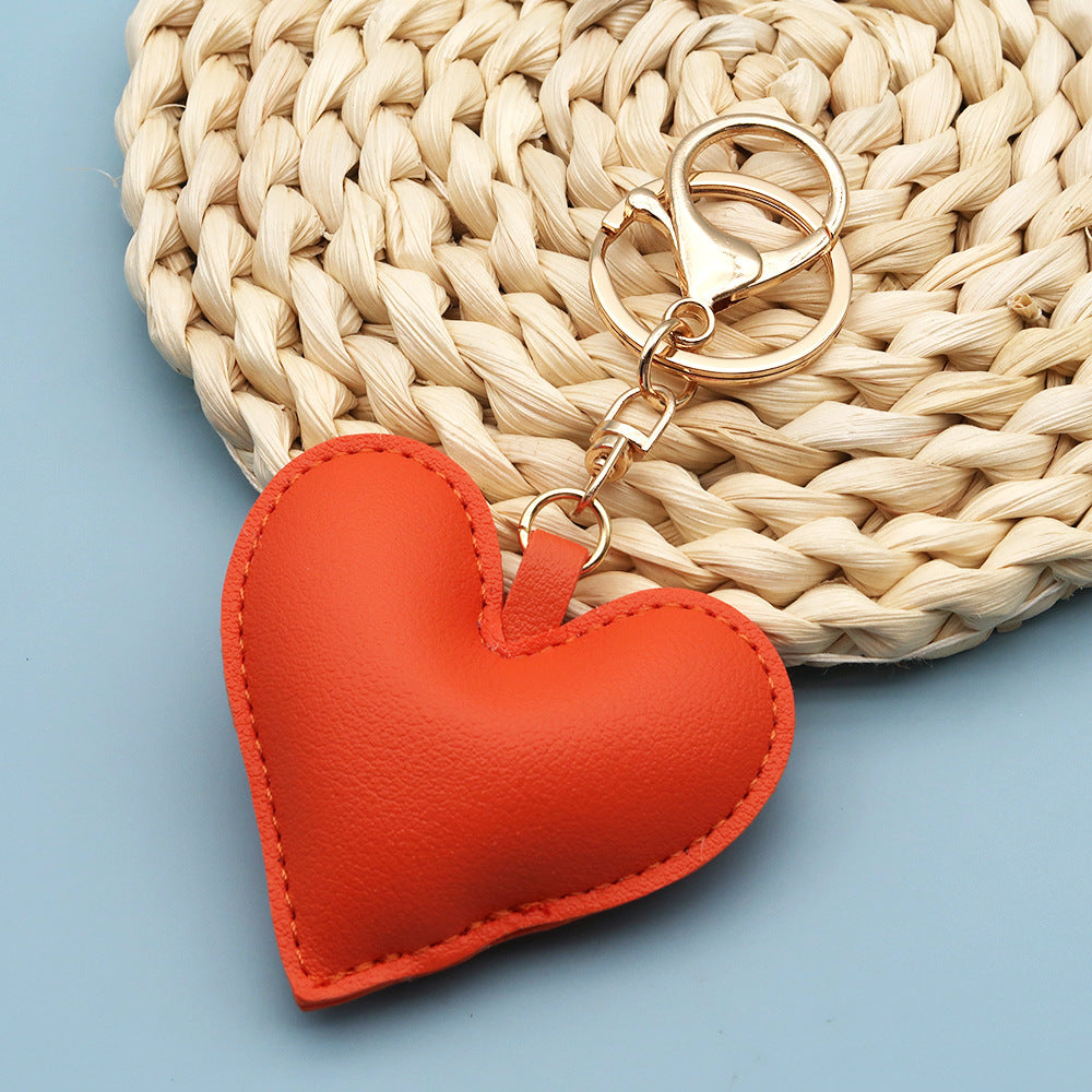 Women Fashion Creative Solid Color Leather Heart-Shaped Bag Pendant Keychain