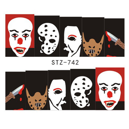 Autocollants pour ongles motif crâne et feuille d'érable pour femme, mode Halloween