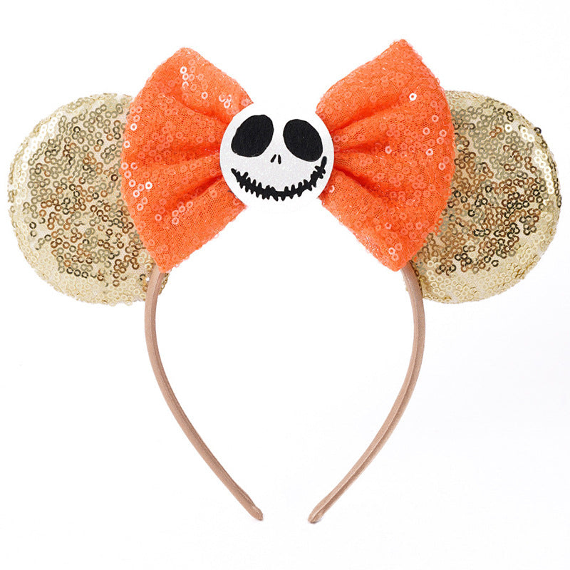 Décoration de fête d'Halloween, bandeaux amusants à paillettes, nœud, crâne, citrouille