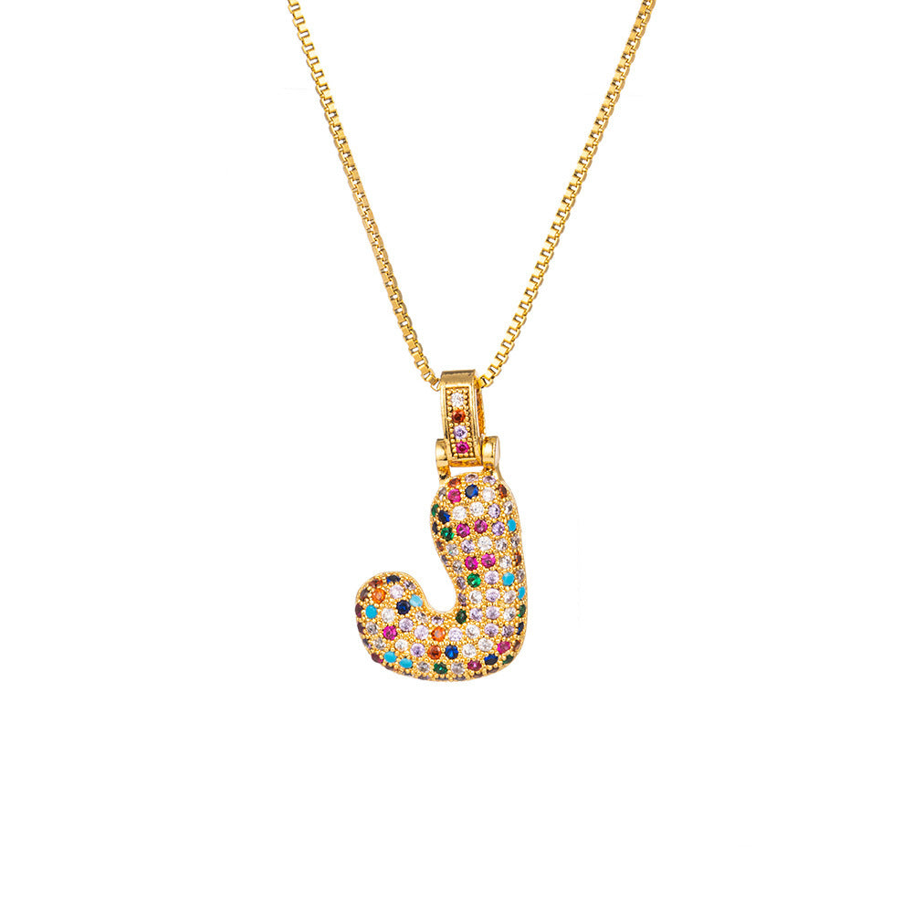 Collar con colgante de alfabeto dorado y circonita multicolor para mujer, joyería de moda