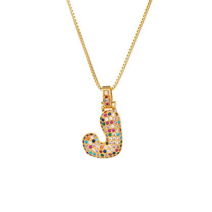Collar con colgante de alfabeto dorado y circonita multicolor para mujer, joyería de moda