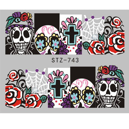 Autocollants pour ongles motif crâne et feuille d'érable pour femme, mode Halloween