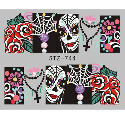 Autocollants pour ongles motif crâne et feuille d'érable pour femme, mode Halloween