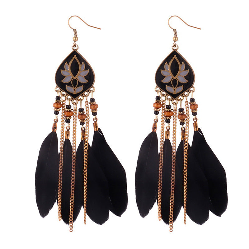 High-Value Feather Bohemian Long Tassel Earrings