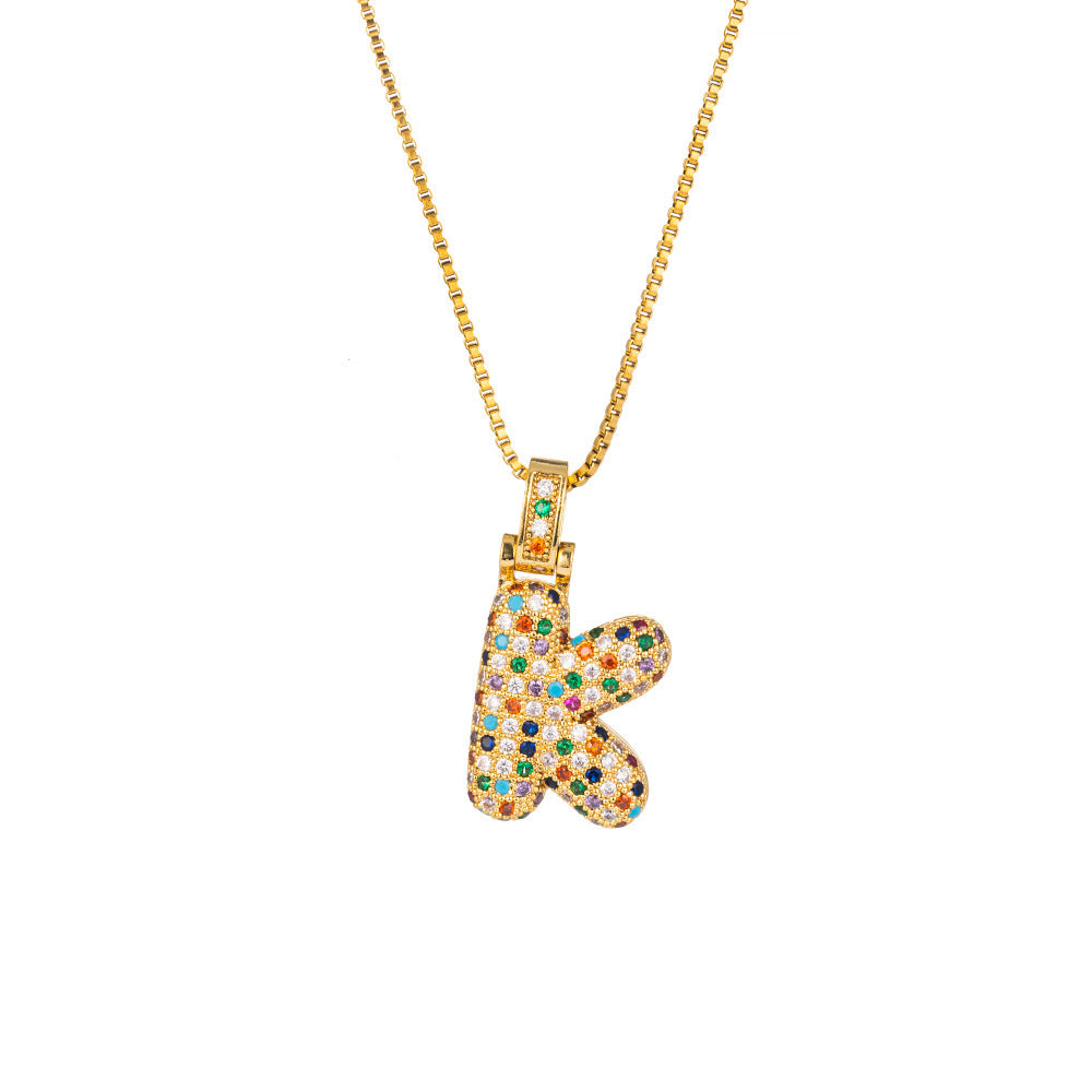 Collar con colgante de alfabeto dorado y circonita multicolor para mujer, joyería de moda