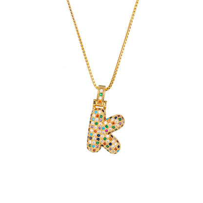 Collar con colgante de alfabeto dorado y circonita multicolor para mujer, joyería de moda