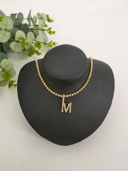 Women Rhinestone Alphabet Necklace