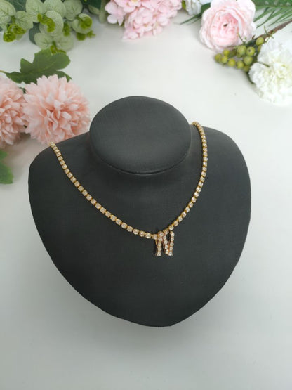 Women Rhinestone Alphabet Necklace