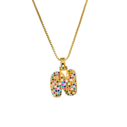Collar con colgante de alfabeto dorado y circonita multicolor para mujer, joyería de moda