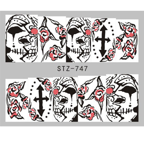 Autocollants pour ongles motif crâne et feuille d'érable pour femme, mode Halloween