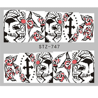 Autocollants pour ongles motif crâne et feuille d'érable pour femme, mode Halloween