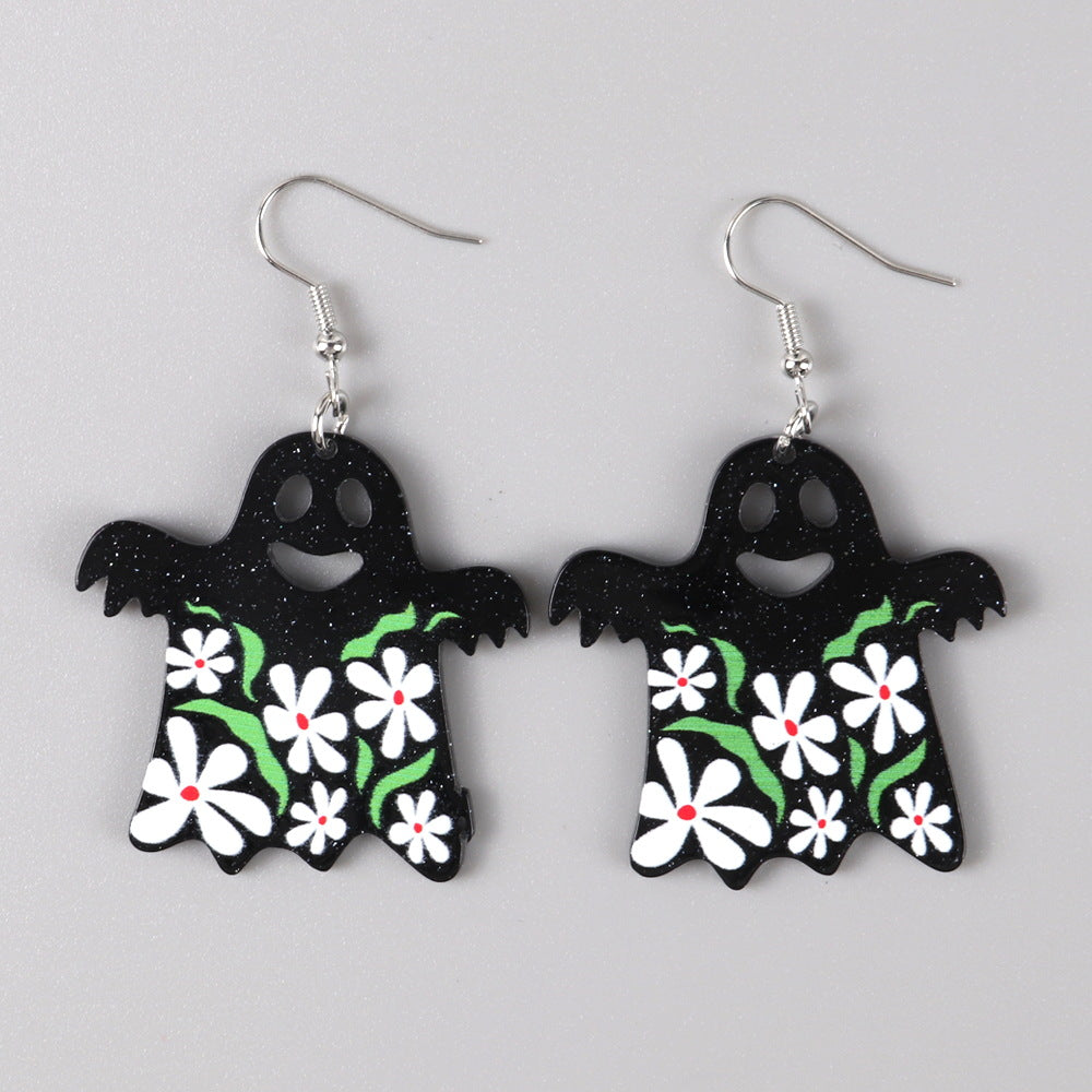 Halloween Women Horror Funny Flame Ghost Skull Earrings