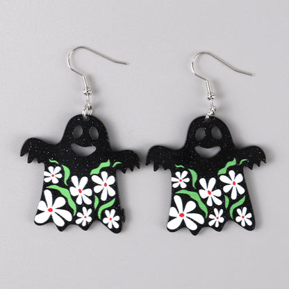 Halloween Women Horror Funny Flame Ghost Skull Earrings