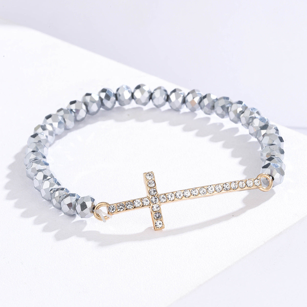 Women Fashion Creative Cross Colorful Crystal Beaded Bracelet