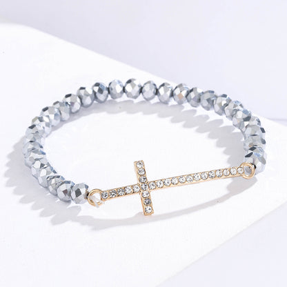 Women Fashion Creative Cross Colorful Crystal Beaded Bracelet