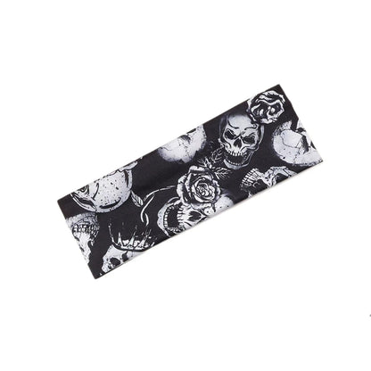 Bandeau de yoga pour cheveux en tissu éponge motif crâne d'Halloween, citrouille et toile d'araignée