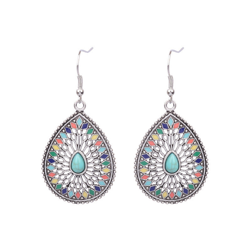 Conjunto de pendientes turquesa retro de estilo étnico bohemio