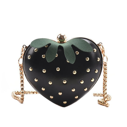 Bolso bandolera moderno de PU con cadena y corazón de fresa