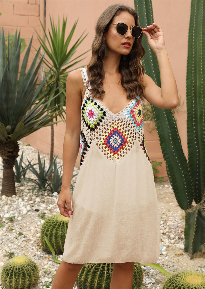 Vestido playero sexy de crochet sin espalda para mujer