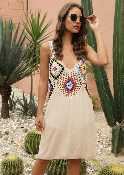 Vestido playero sexy de crochet sin espalda para mujer