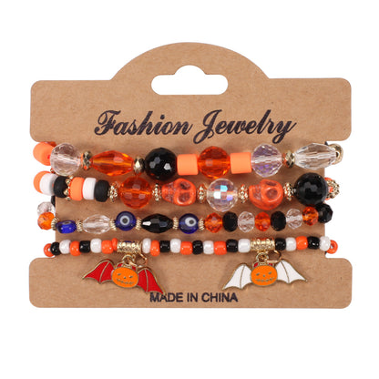 Collar con colgante de araña, calabaza y murciélago de varias capas con dibujos animados de Halloween para mujer