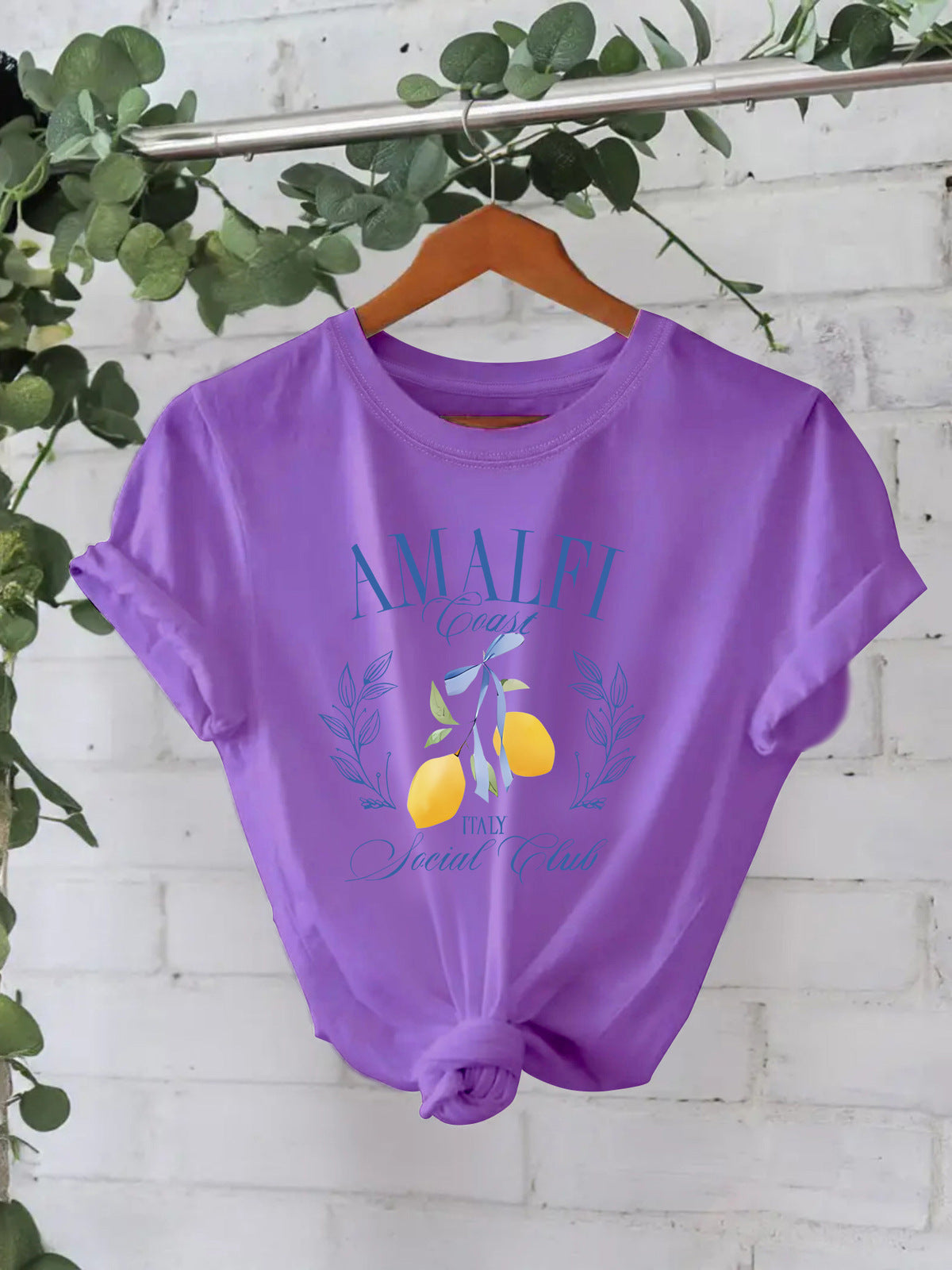 Camiseta de verano de algodón puro con estampado de limones para mujer