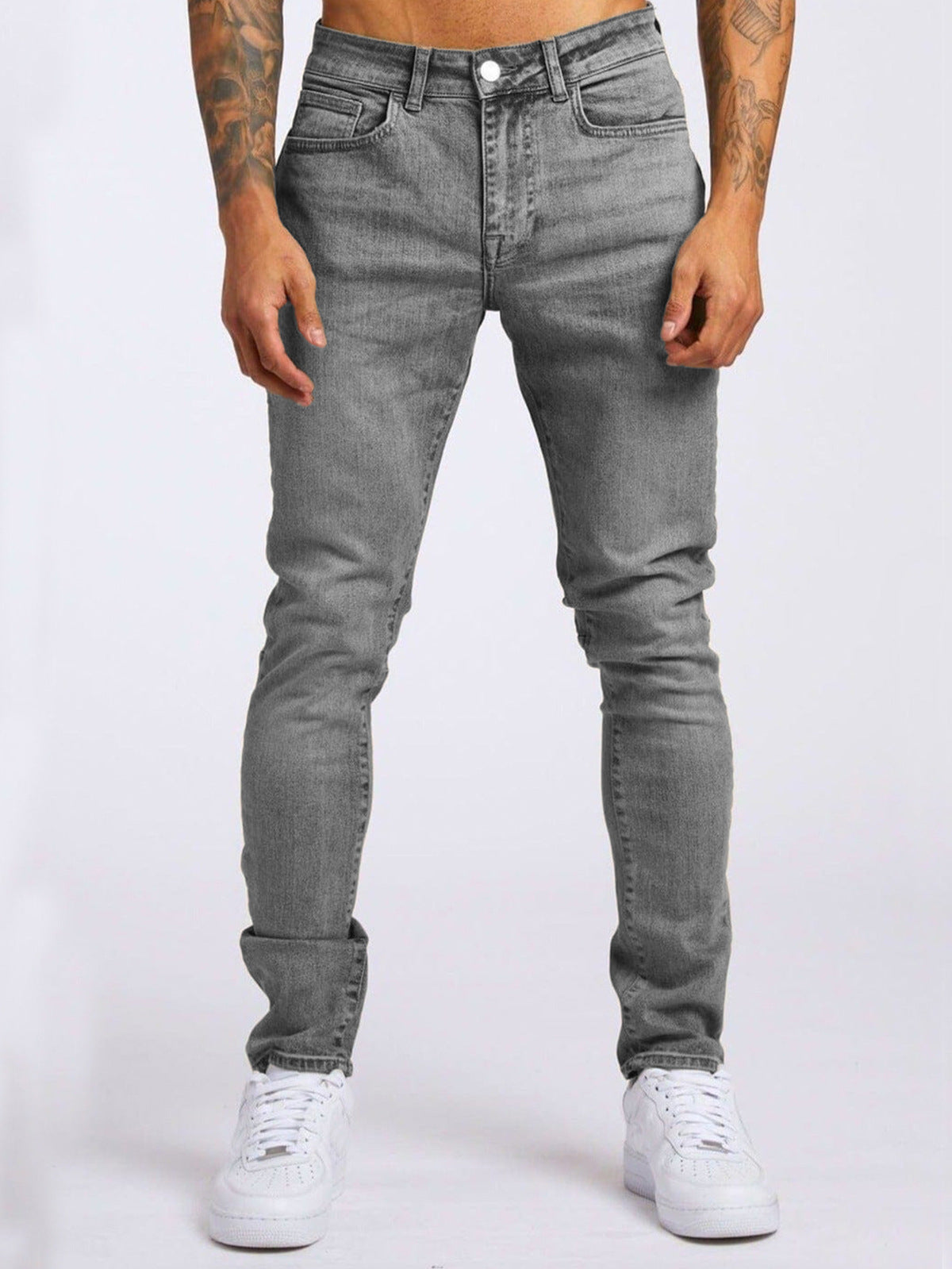 Men's Slim Fit Micro-Elastic Denim Jeans with Solid Color Design