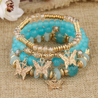 Bohemian Multi-Layer Beaded Butterfly Pendant Bracelet