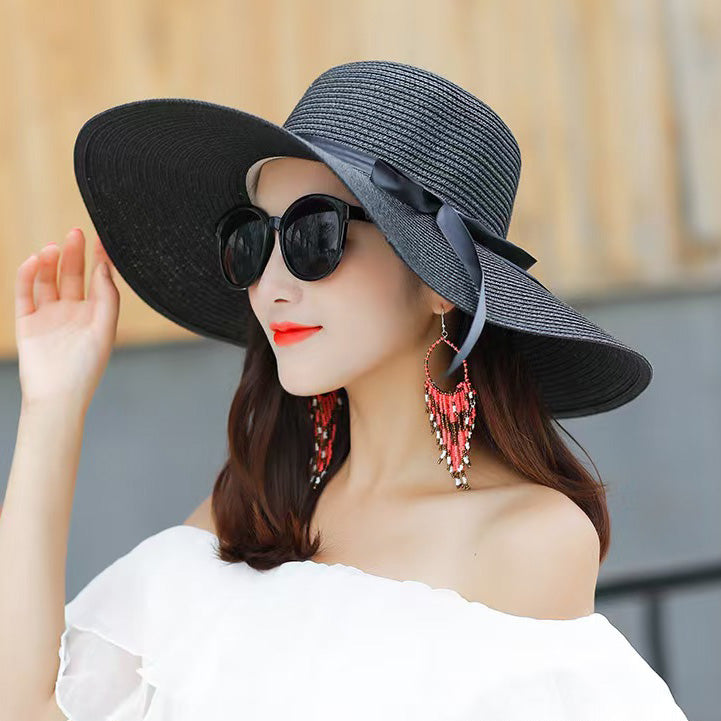 Sombrero de paja informal para mujer con borde grande y diseño plegable