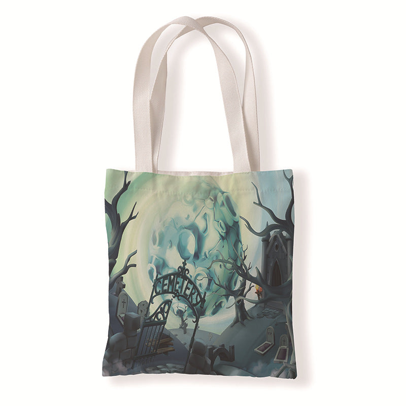 Bolsa de lona con estampado de dibujos animados de Halloween y terror