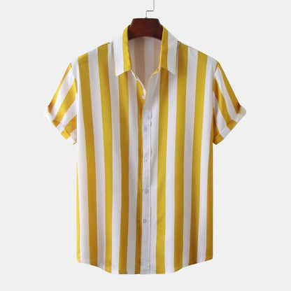 Men's Casual Vacation Stripe Print Short Sleeve Shirt