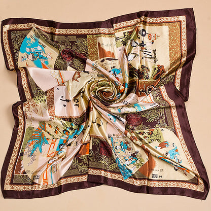 Bufanda de seda cuadrada grande con estampado floral para mujer, accesorio elegante