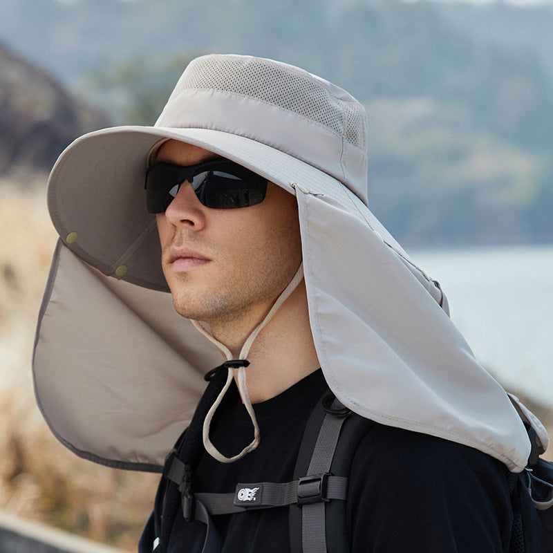 Men Casual Solid Color Outdoor Face Covering Oversized Shawl Sun Hat