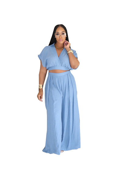 Conjunto de dos piezas de color liso informal de moda para mujer