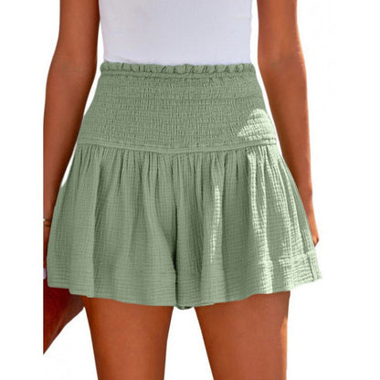 Pantalones cortos plisados ​​de cintura alta informales de algodón y lino para mujer