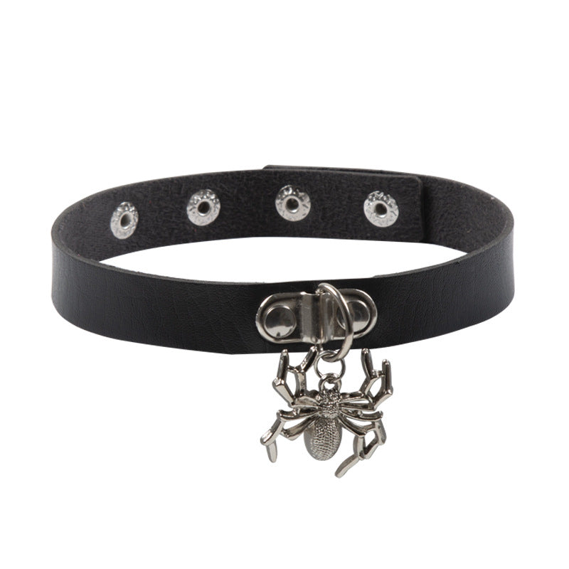 Gargantilla de cuero con colgante de araña punk de moda para Halloween para mujer