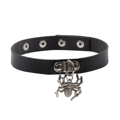 Gargantilla de cuero con colgante de araña punk de moda para Halloween para mujer