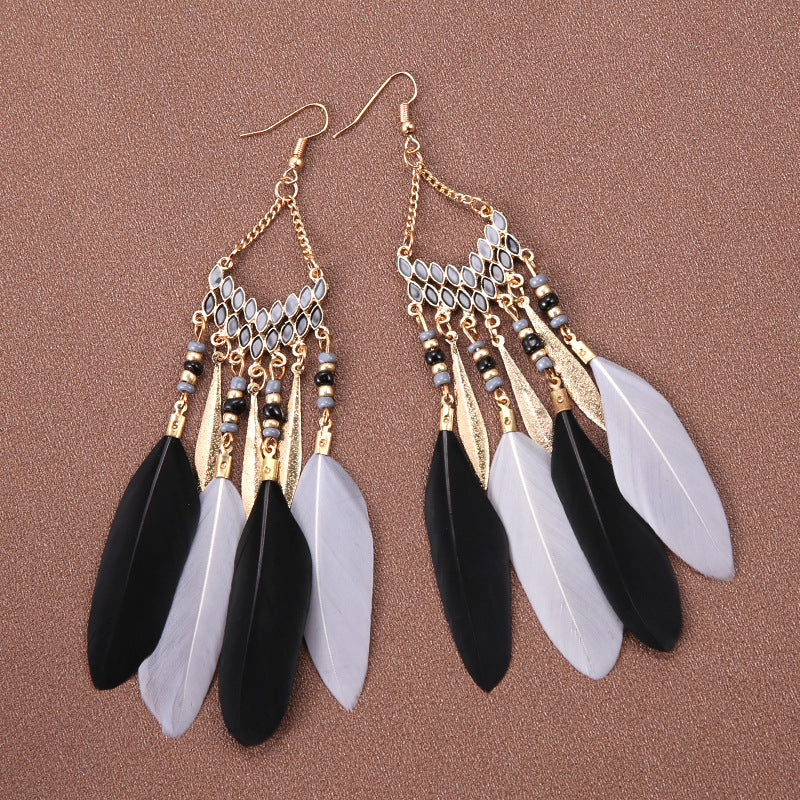 Bohemian Ethnic Style Retro Tassel Feather Earrings