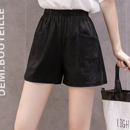 Pantalones cortos casuales de lino y algodón de color liso a la moda para mujer