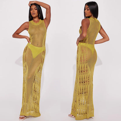 Vestido de punto sin mangas de color liso sexy a la moda para mujer