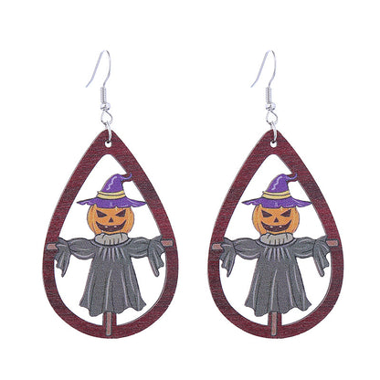 Halloween Women Funny Horror Ghost Witch Wooden Earrings