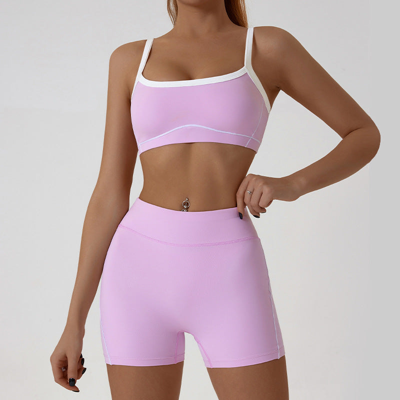 Women Fashion Contrast Color Bra Tight Shorts Set