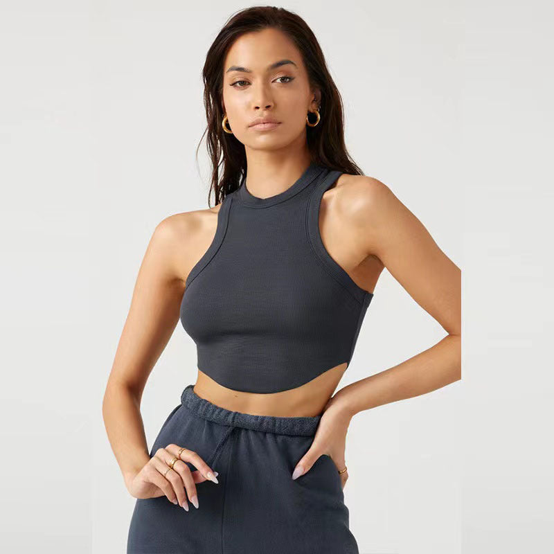 Camiseta deportiva sin mangas de secado rápido de color liso para mujer