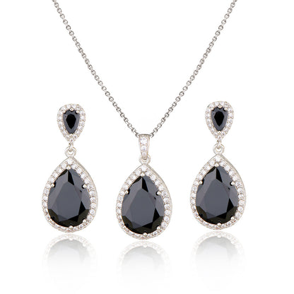 Women Jewelry Water Drop Zircon Necklace Earrings Set Fashion Statement